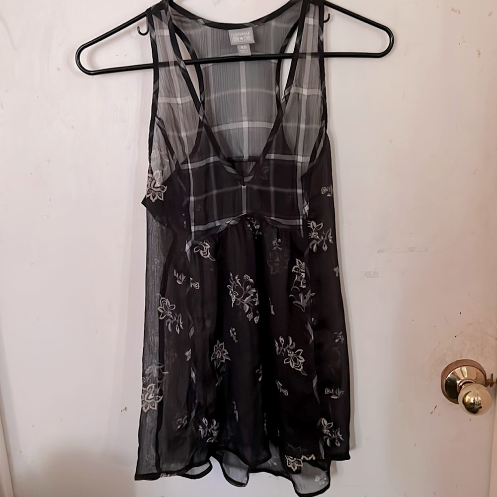 Converse Sheer multi pattern top, has plaid pattern on the top & floral bottom